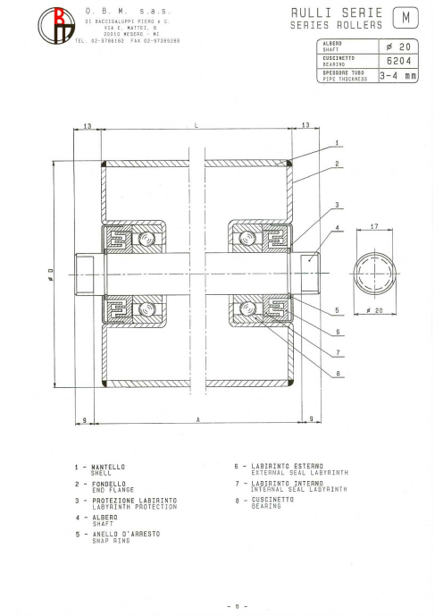 Disegno tecnico rulli Serie M
